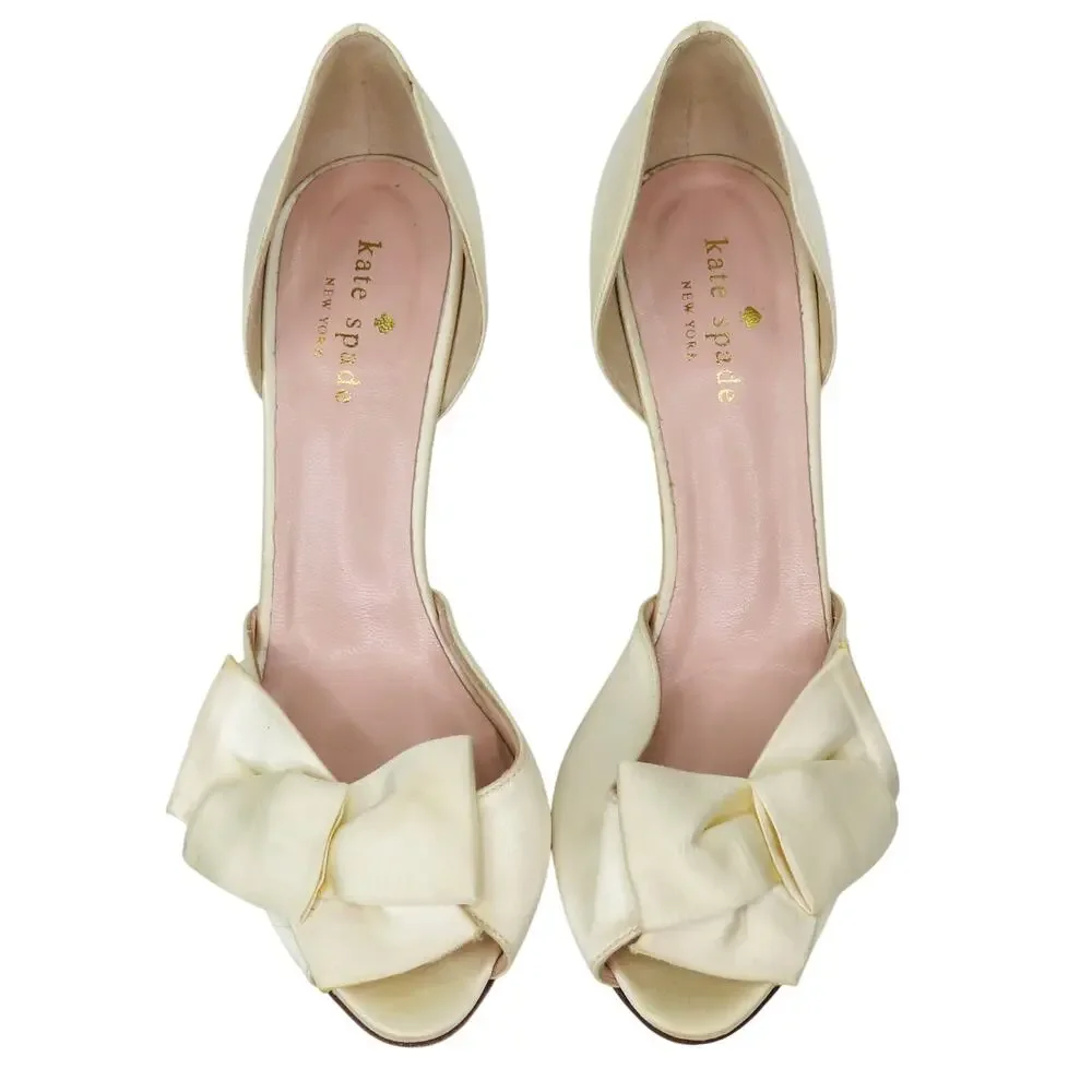 Kate Spade New York Sala D'Orsay Pump Heels Ivory Satin Bow Glitter Heel Size 7